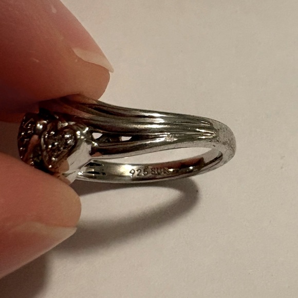 Vintage Three Heart Diamond Ring 925 Silver - Picture 4 of 4